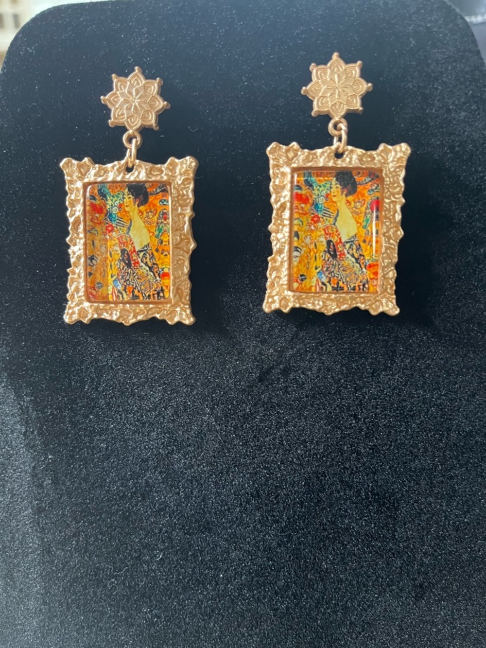 Gold-Tone Framed Art Drop Earrings in Multicolor